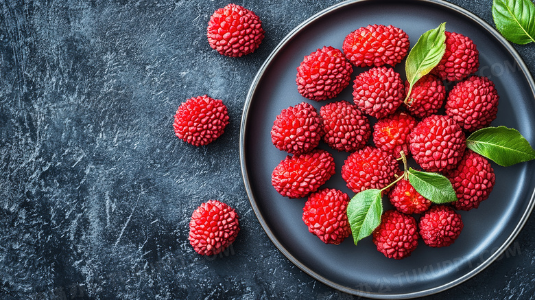 盘子里的水果食物荔枝图片