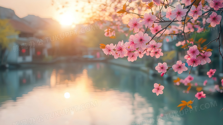 建筑风景桃花图片