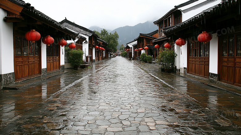 古镇江南水乡雨后图片