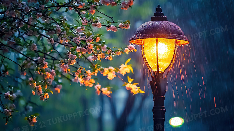 下雨天照明发光路灯图片