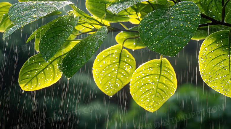 雨季大自然绿叶植物特写图片