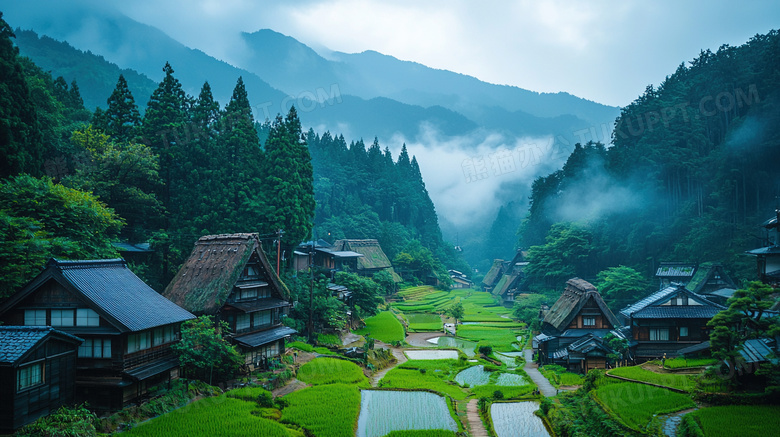 乡村建筑田野农田风景图片