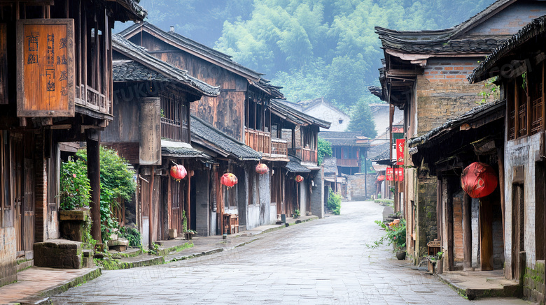 古镇石板路街头道路图片