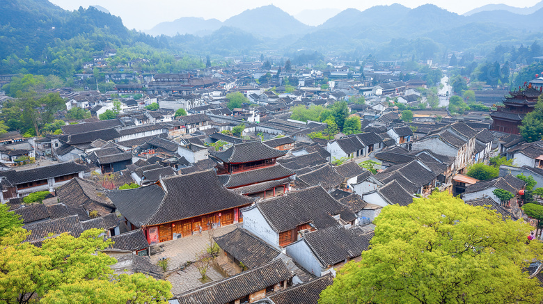 鸟瞰图古镇特色建筑物图片