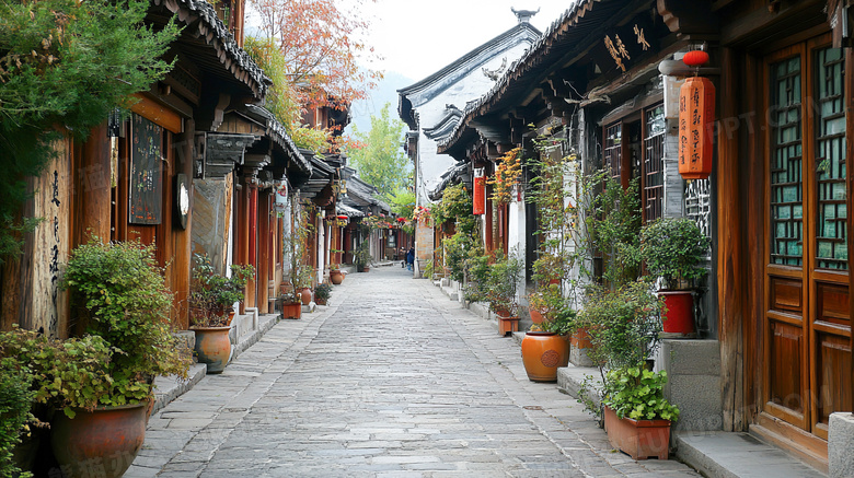 古镇石板路街道街头图片