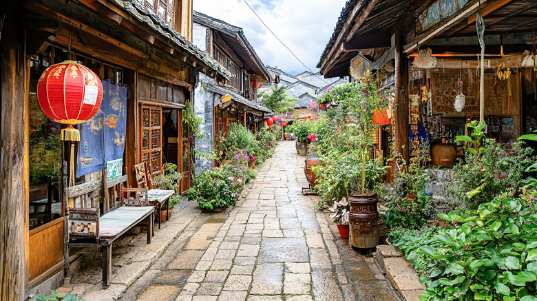 古镇石板路街道街头图片