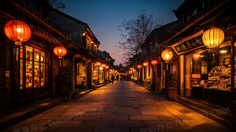 古镇夜景场景图片