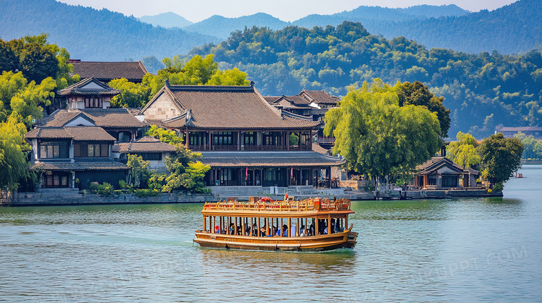 中式古镇房屋建筑场景图片