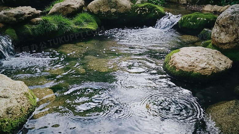 清澈小溪流水石头图片