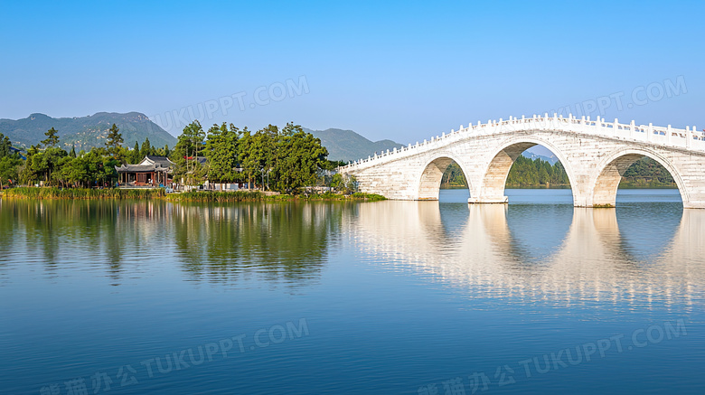 天空云层小桥流水风光图片