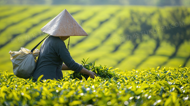 在茶园采摘春茶女孩图片