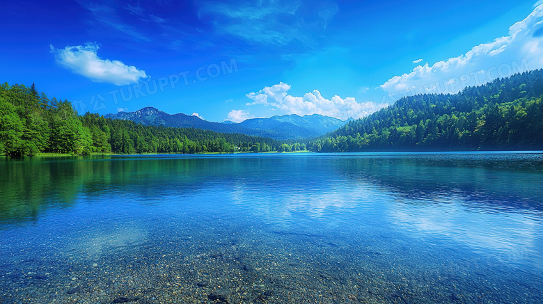 蔚蓝天空唯美湖海自然风景图片