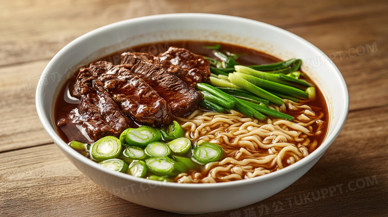 桌面上的丰富中餐美食牛肉面图片