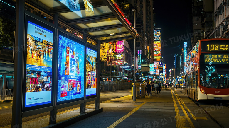 现代城市广告屏幕夜景图片