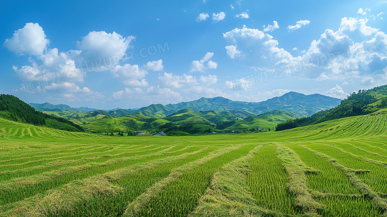 蓝天白云辽阔大草原山水风景图片