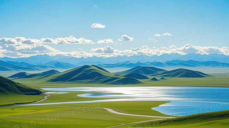 美丽草原山水风光图片