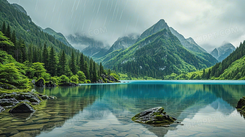 烟雨山水清明节气场景图片