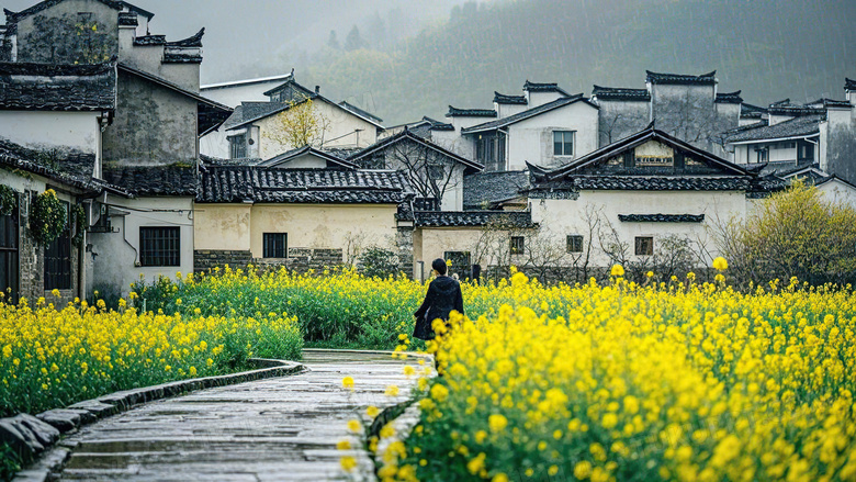 烟雨山水江南古镇清明节气场景图片