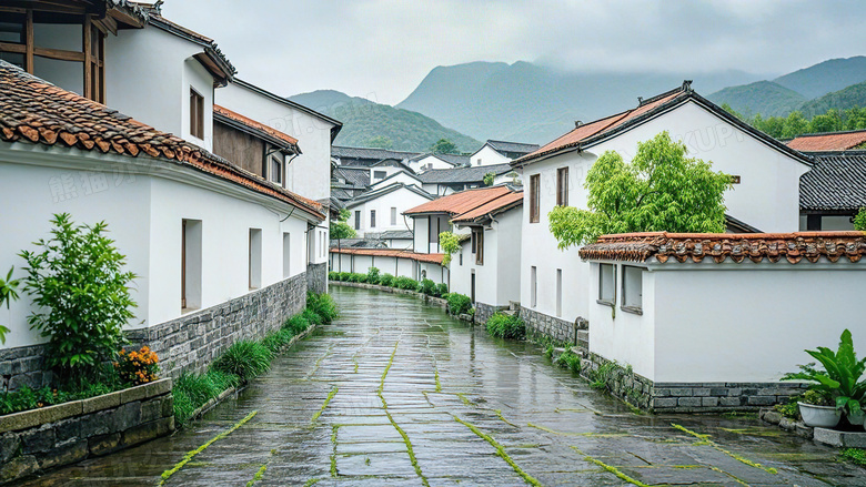 烟雨山水江南古镇清明节气场景图片