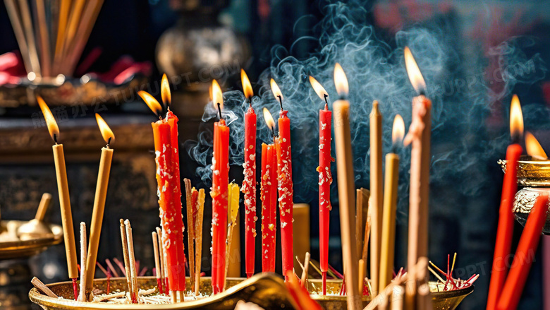 祭祀祭祖贡品烧香场景图片