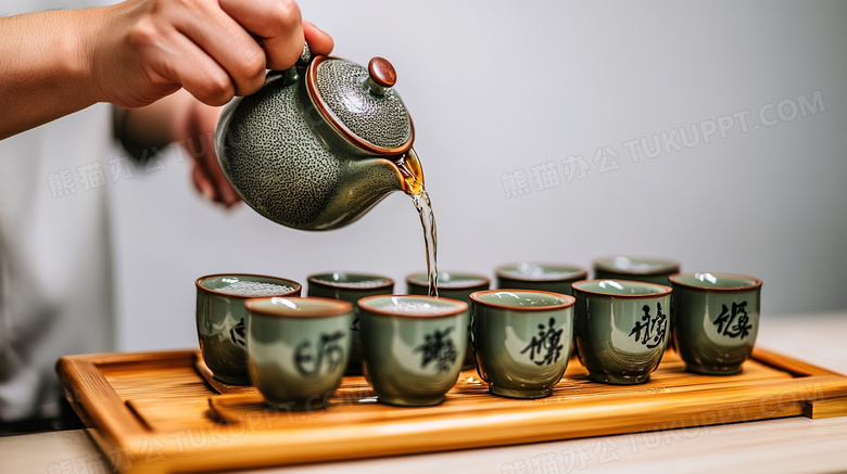 中国传统文化茶道冲茶倒茶准备茶水图片