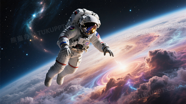 超写实摄影风格宇航员悬浮猎户星云