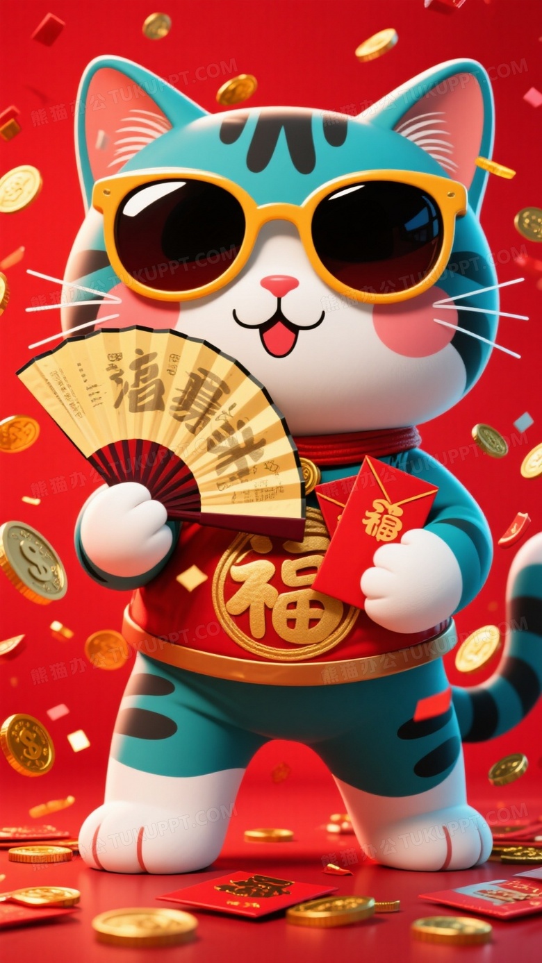 波普艺术风格猫咪福娃造型搭配夸张墨镜