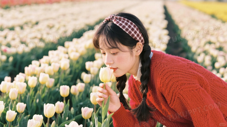 复古胶片感郁金香田人像