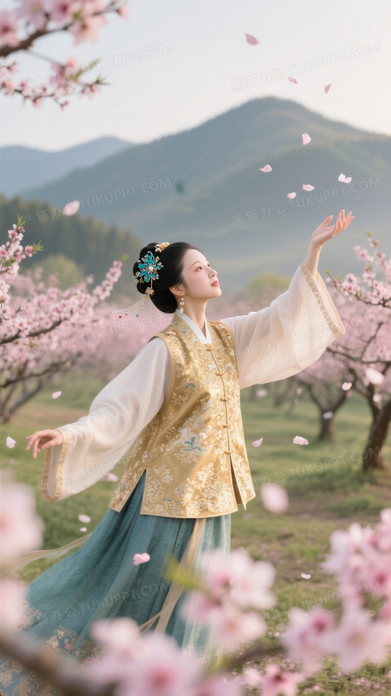 桃林踏青明制仕女全景