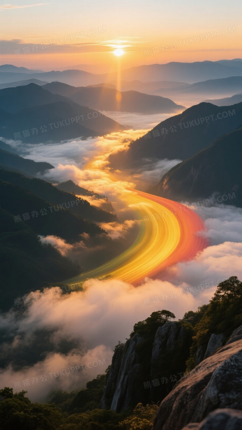 从山顶俯拍的日出摄影图