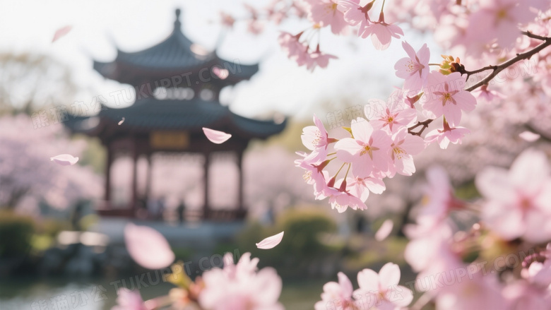 春日樱花高清摄影图阳光洒在粉嫩樱花上