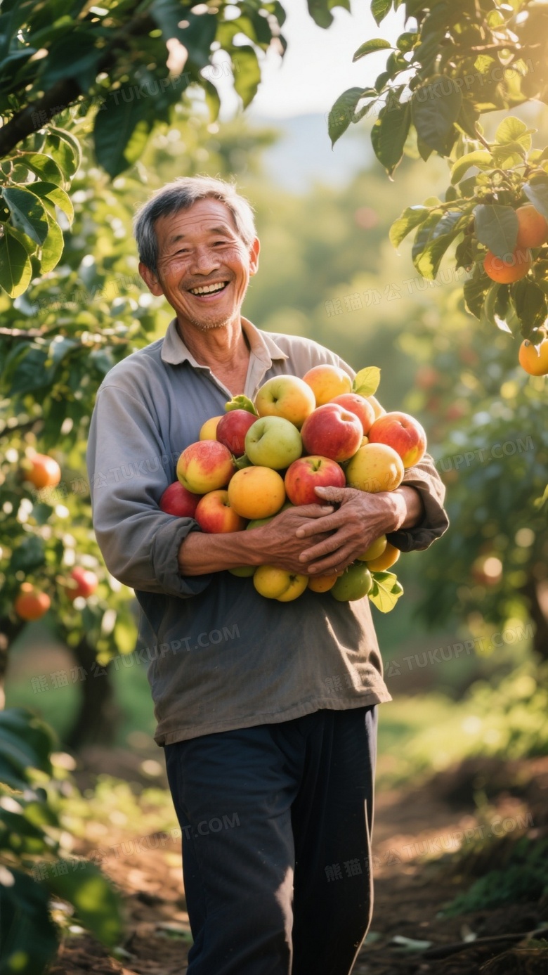 高清摄影图一位开心的农民伯伯站在果园里