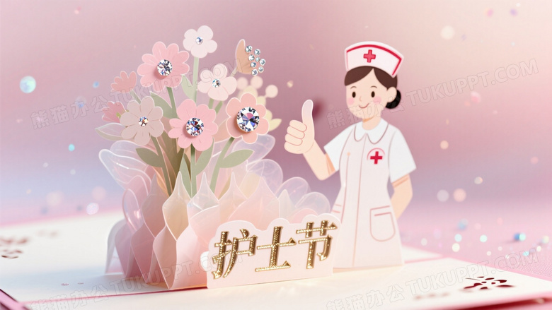 立体贺卡风格插画护士立体纸模从画面凸起