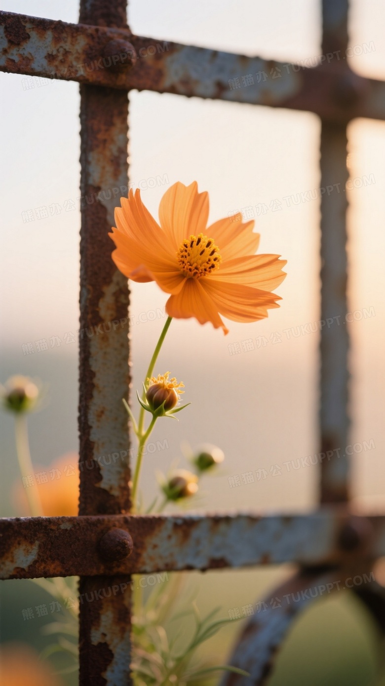 蜜橙波斯菊微距摄影日落暖光穿透薄如蝉翼的花瓣