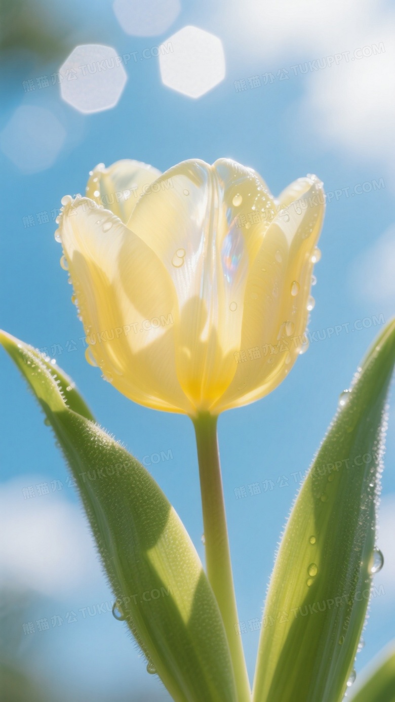 鹅黄郁金香仰视视角拍摄