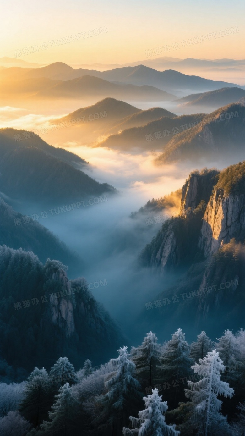 日出时分的层叠山峦航拍