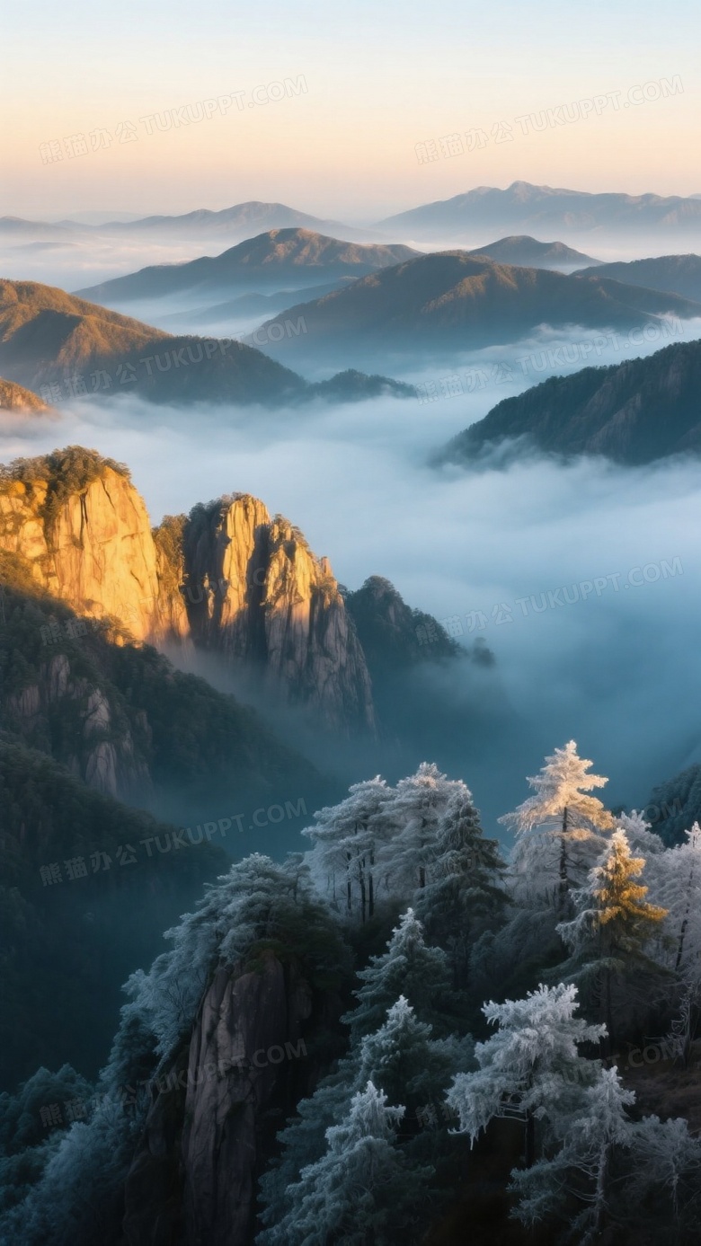 日出时分的层叠山峦航拍