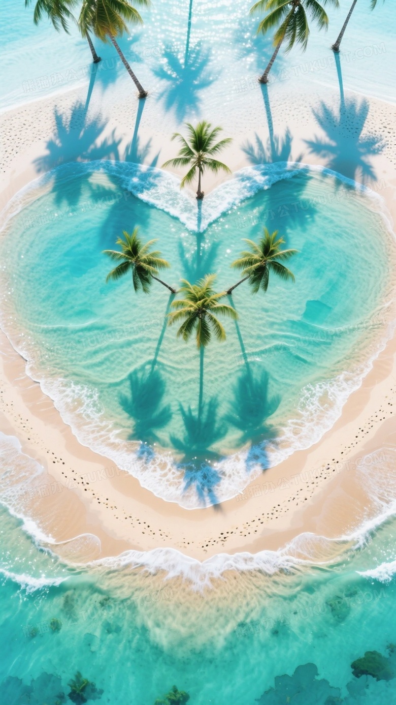 俯视对称构图拍摄心形海湾