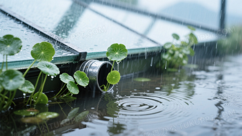 现代玻璃屋檐下雨景摄影