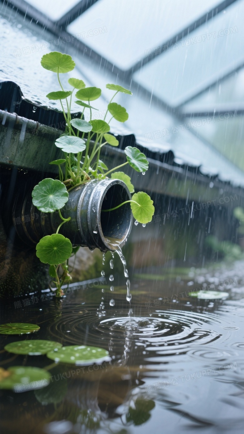 现代玻璃屋檐下雨景摄影