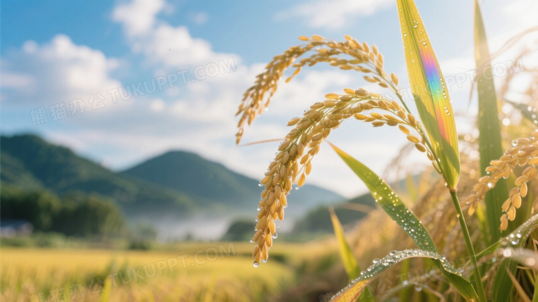 稻田特写摄影金穗低垂沾晨露