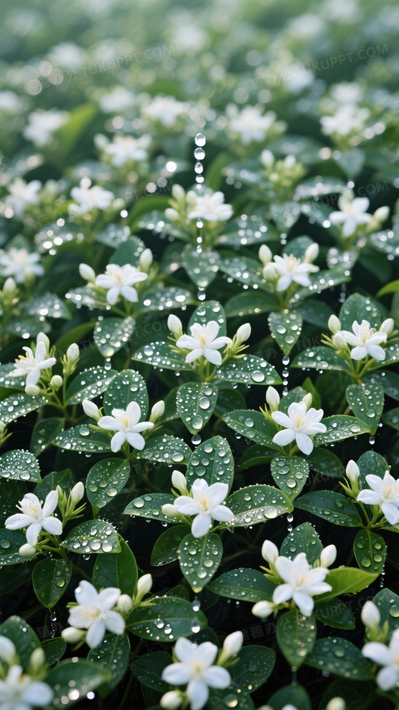 高机位拍摄茉莉花田露珠矩阵