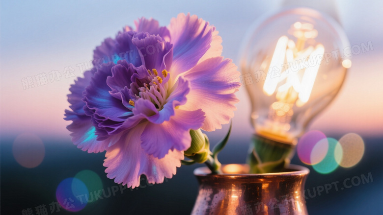 黄昏光线下的渐变紫康乃馨