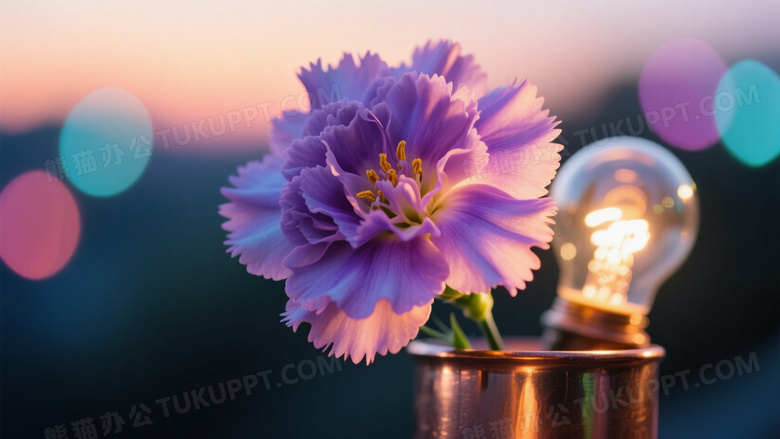 黄昏光线下的渐变紫康乃馨