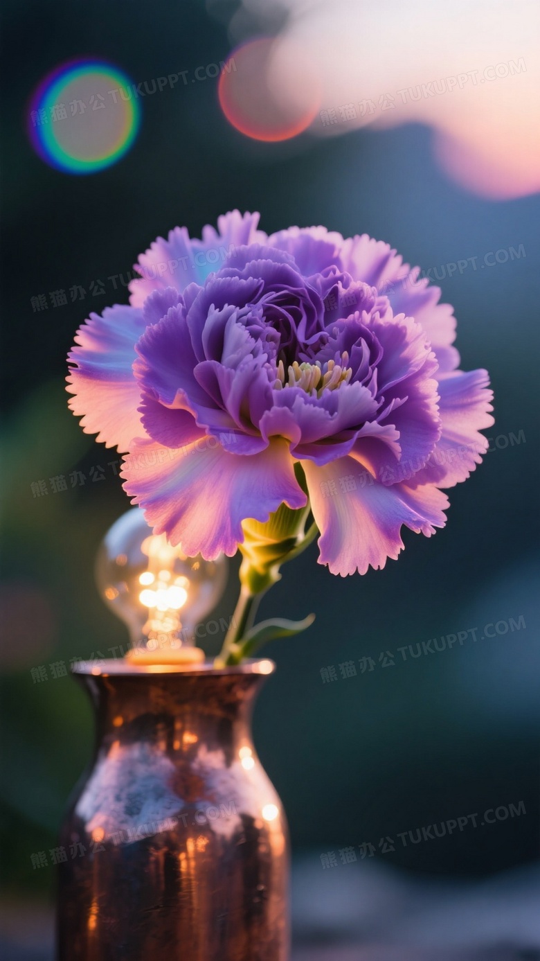 黄昏光线下的渐变紫康乃馨