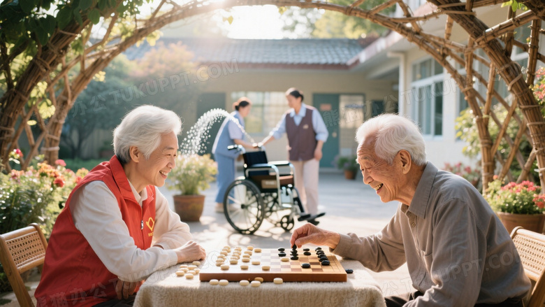 敬老院庭院午后阳光摄影
