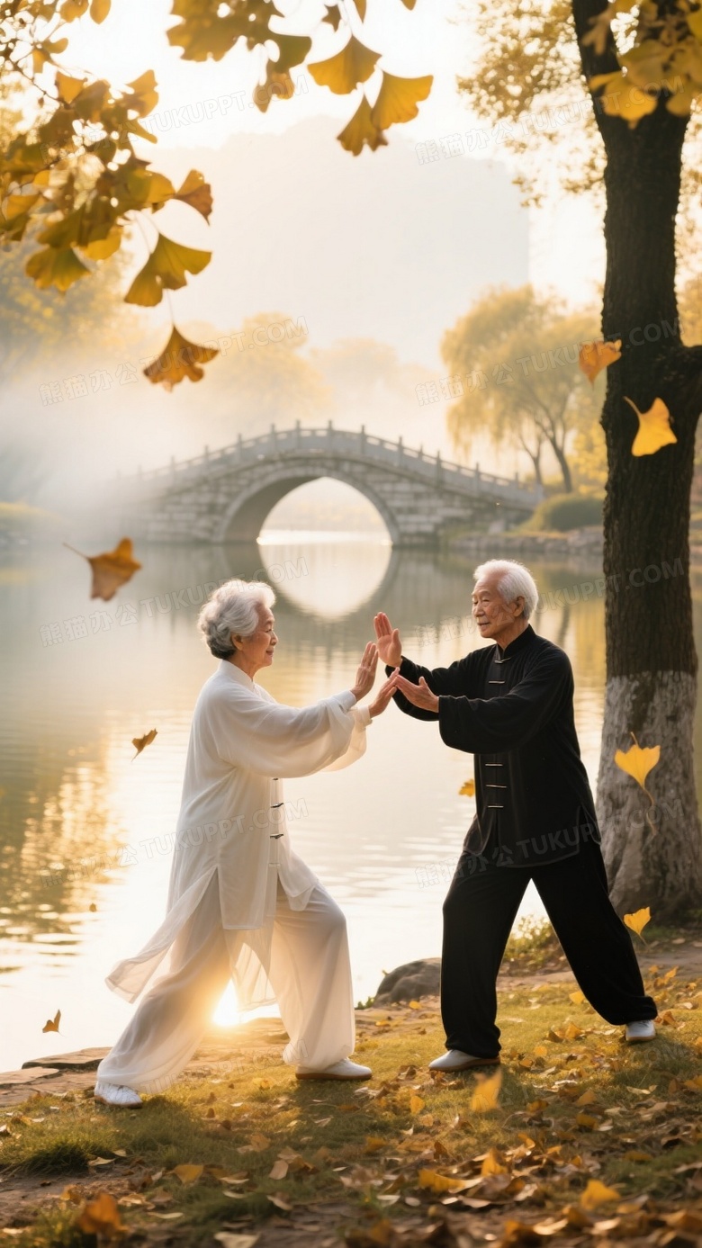 晨曦公园湖滨太极晨练