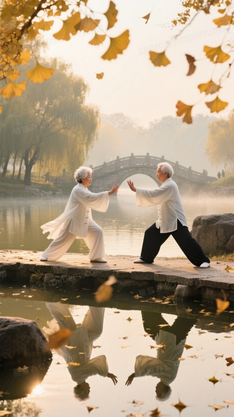 晨曦公园湖滨太极晨练