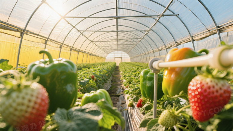 正午强光下薄膜温室内部全景