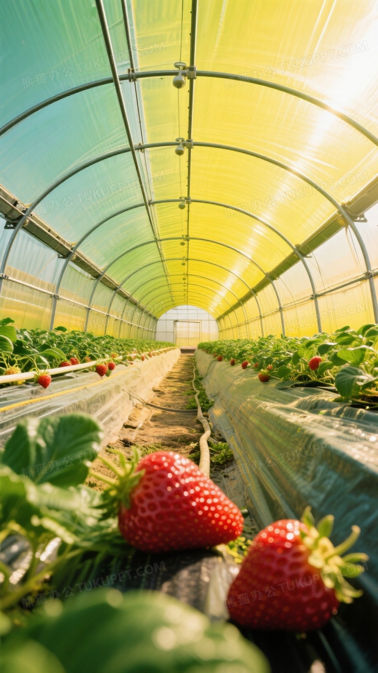 正午强光下薄膜温室内部全景